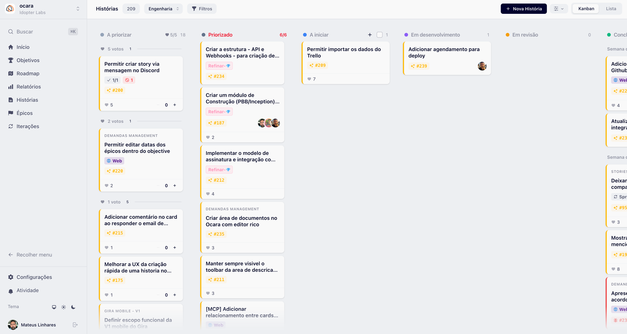 Quadro Kanban da Ocara